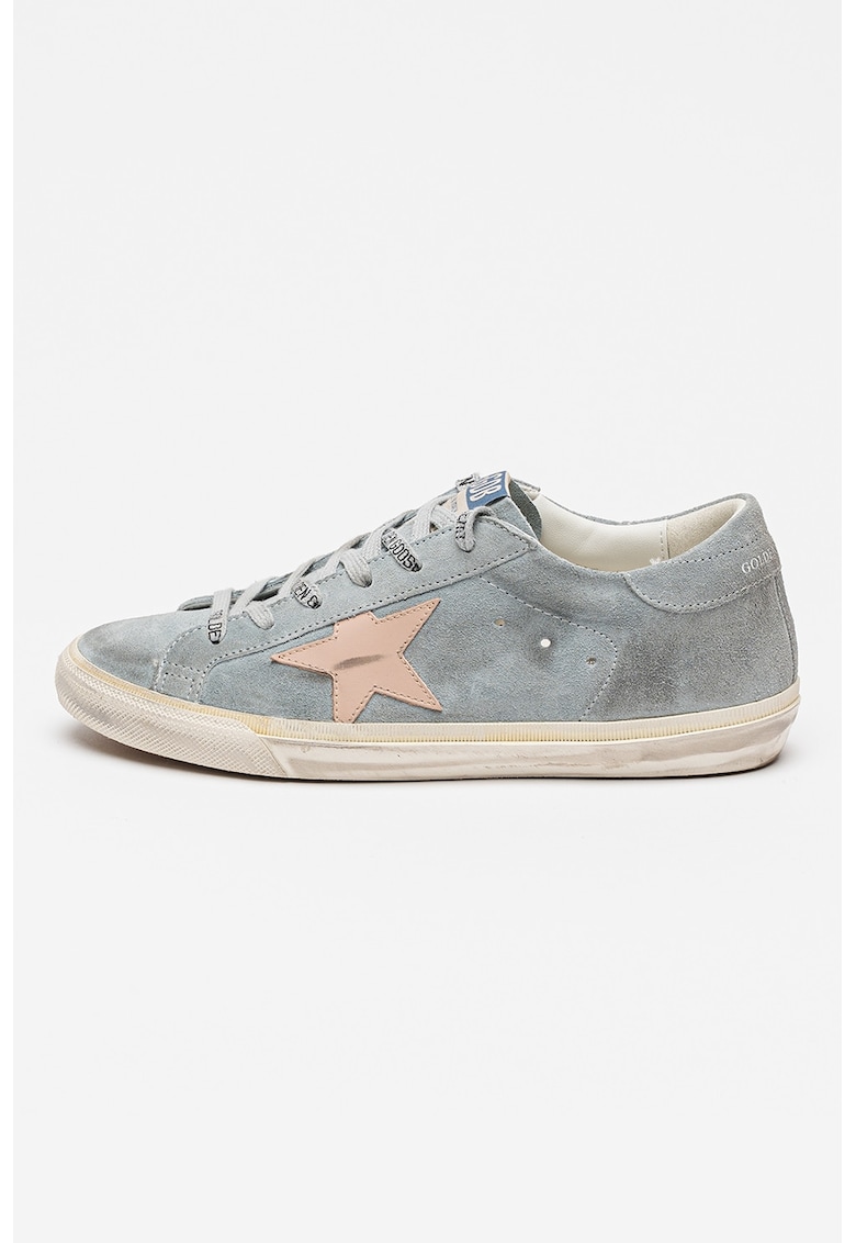 Pantofi sport Super Star din piele si piele intoarsa - Albastru prafuit/Alb murdar