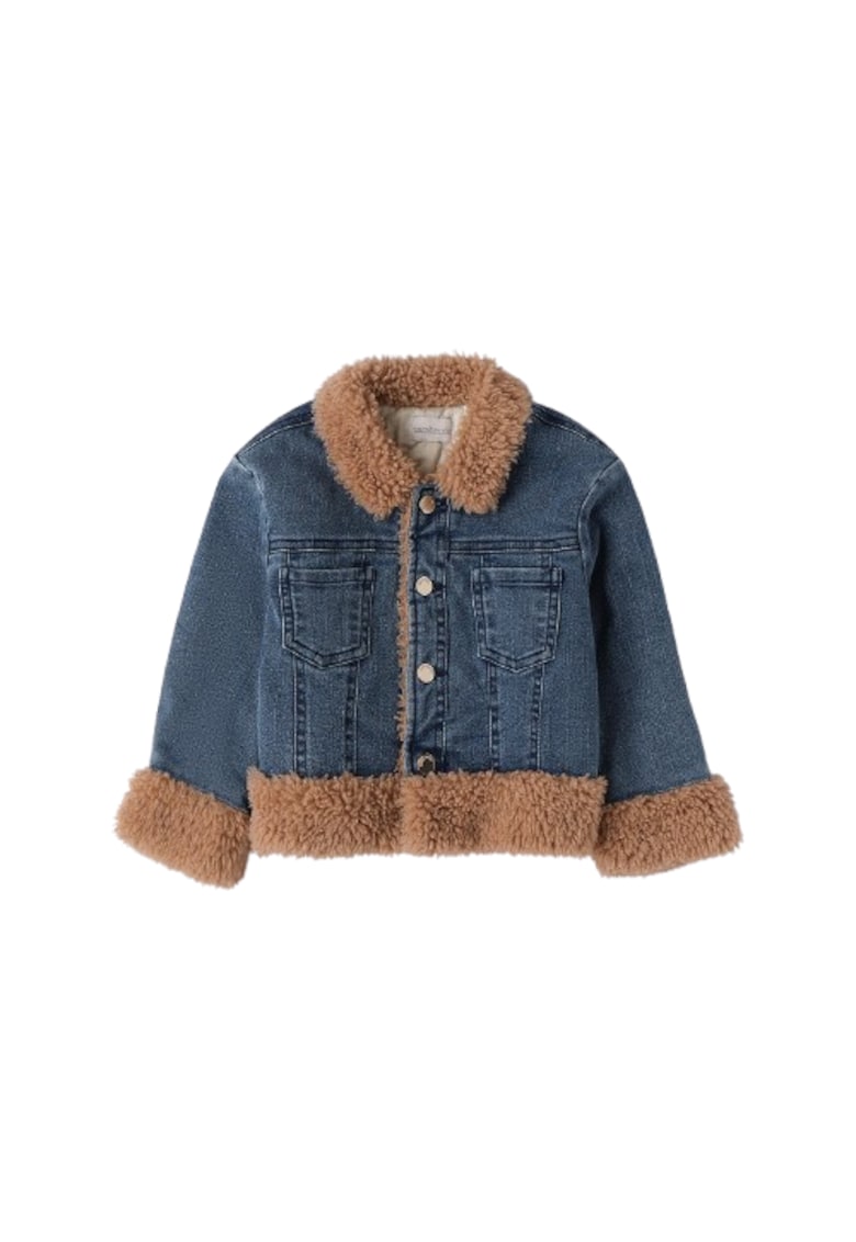 Jacheta fete din denim elastic cu detalii teddy captuseala matlasata si vatelina