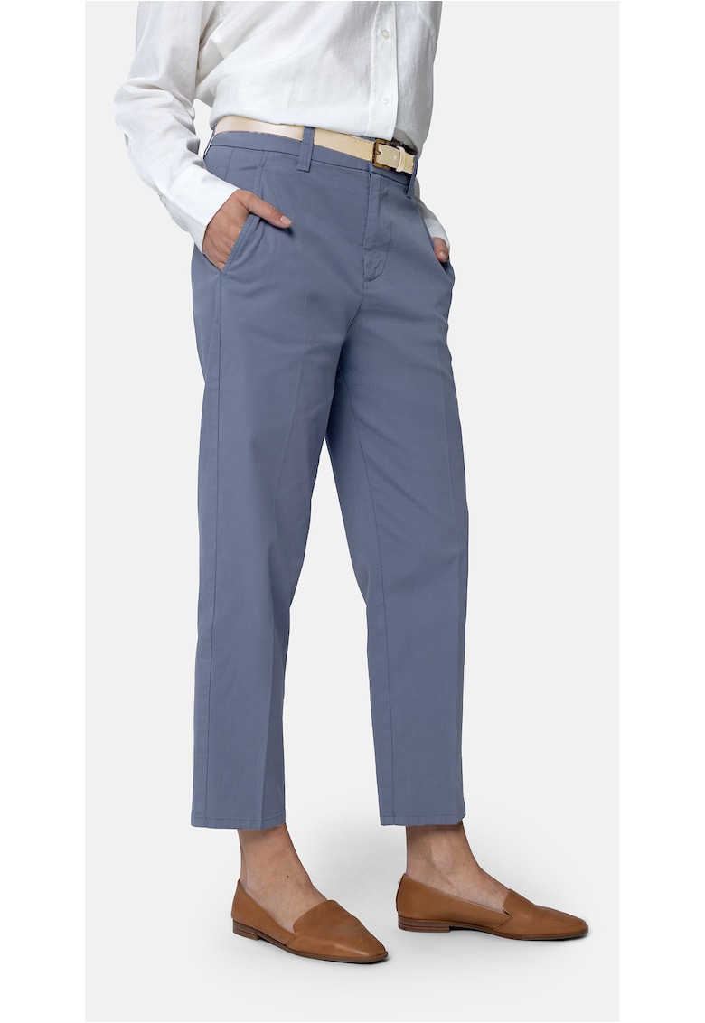 Pantaloni crop drepti eleganti din bumbac - cu pliuri - talie inalta - R-Lavi - albastru - Albastru