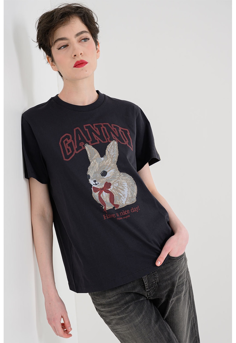 Tricou lejer cu imprimeu logo - Rosu/Negru