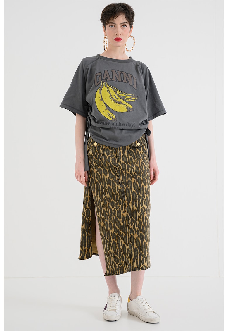 Tricou supradimensionat cu imprimeu logo - Galben/Gri inchis