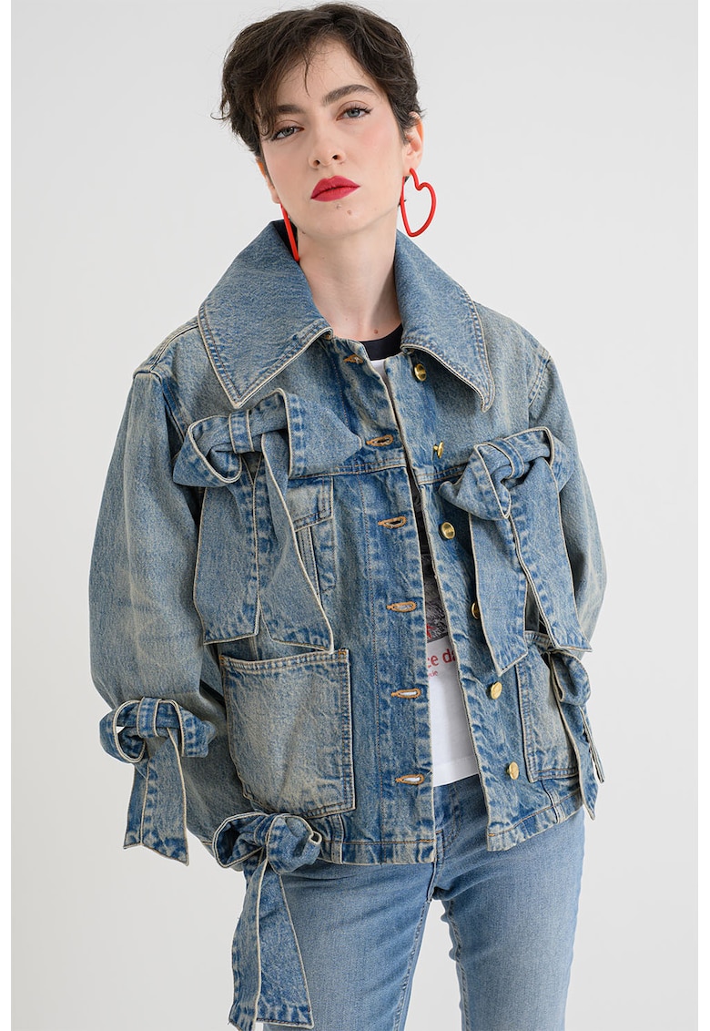 Jacheta din denim cu aspect decolorat - Albastru prafuit