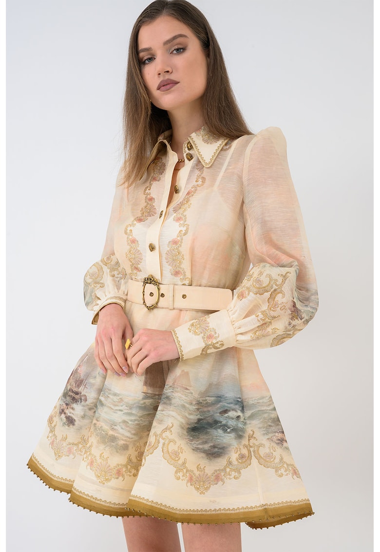 Rochie din amestec de matase cu buzunare laterale - Verde/Bej