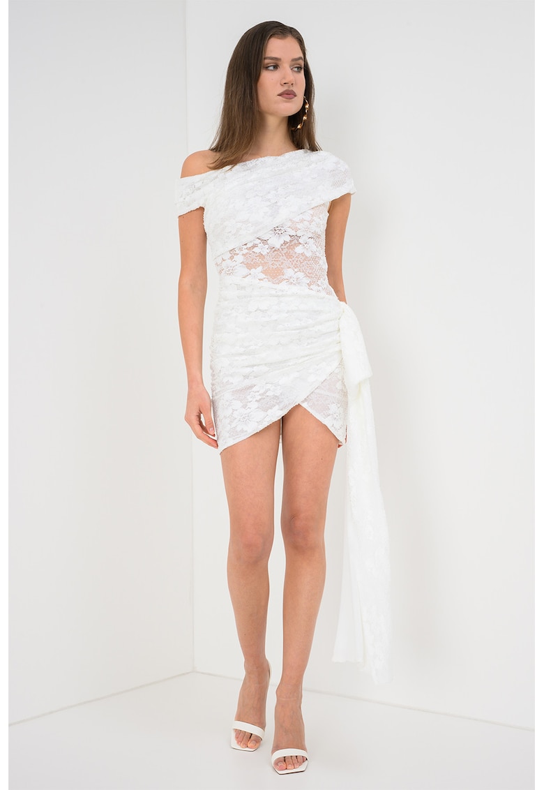 Rochie mini din dantela cu model petrecut - Alb murdar
