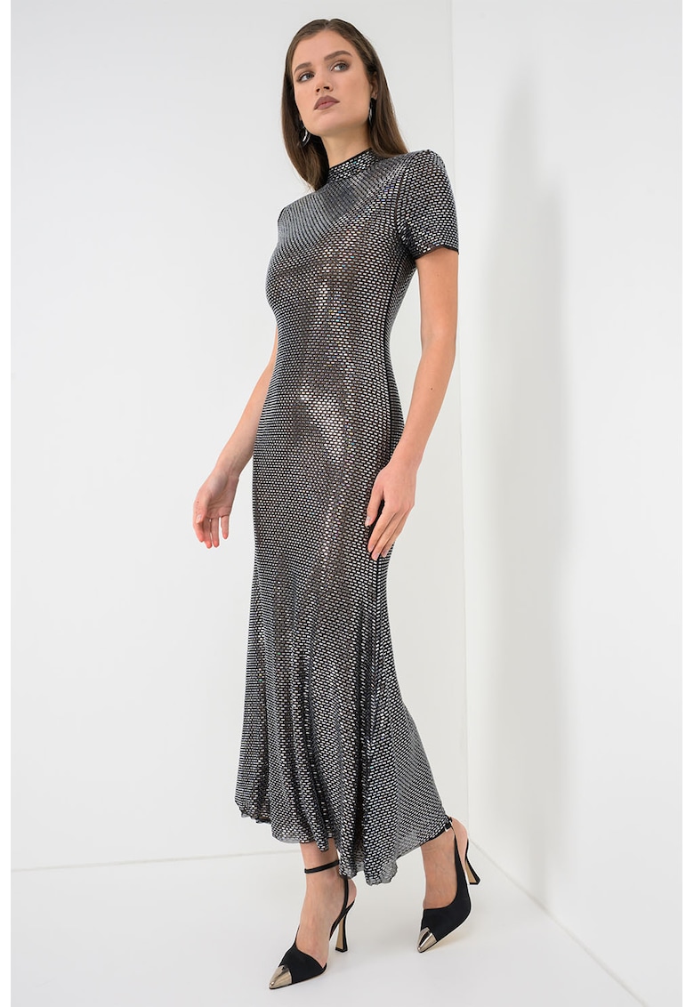 Rochie cu croiala pe bie si decorata cu strasuri - Argintiu