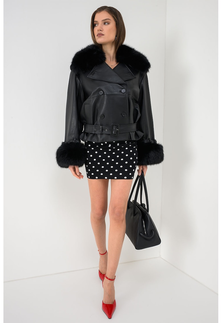 Jacheta din piele ecologica cu blana sintetica - Negru