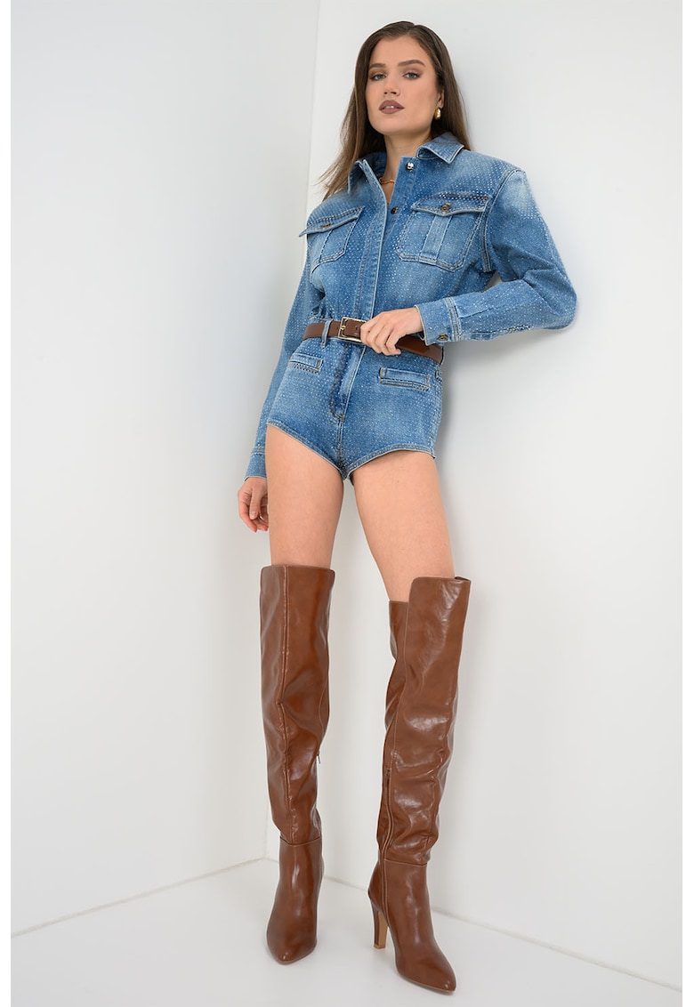 Salopeta scurta din denim - Albastru prafuit