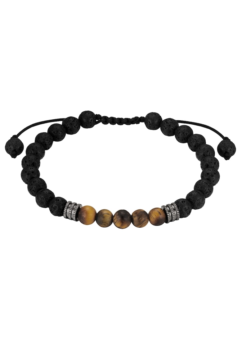 Bratara cu ochi-de-tigru si piatra lava - Gri antracit
