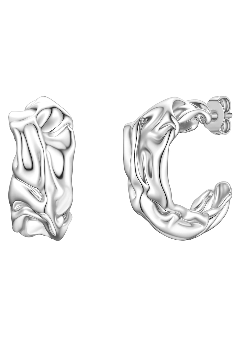 Cercei rotunzi cu model neregulat si aspect lucios - Argintiu