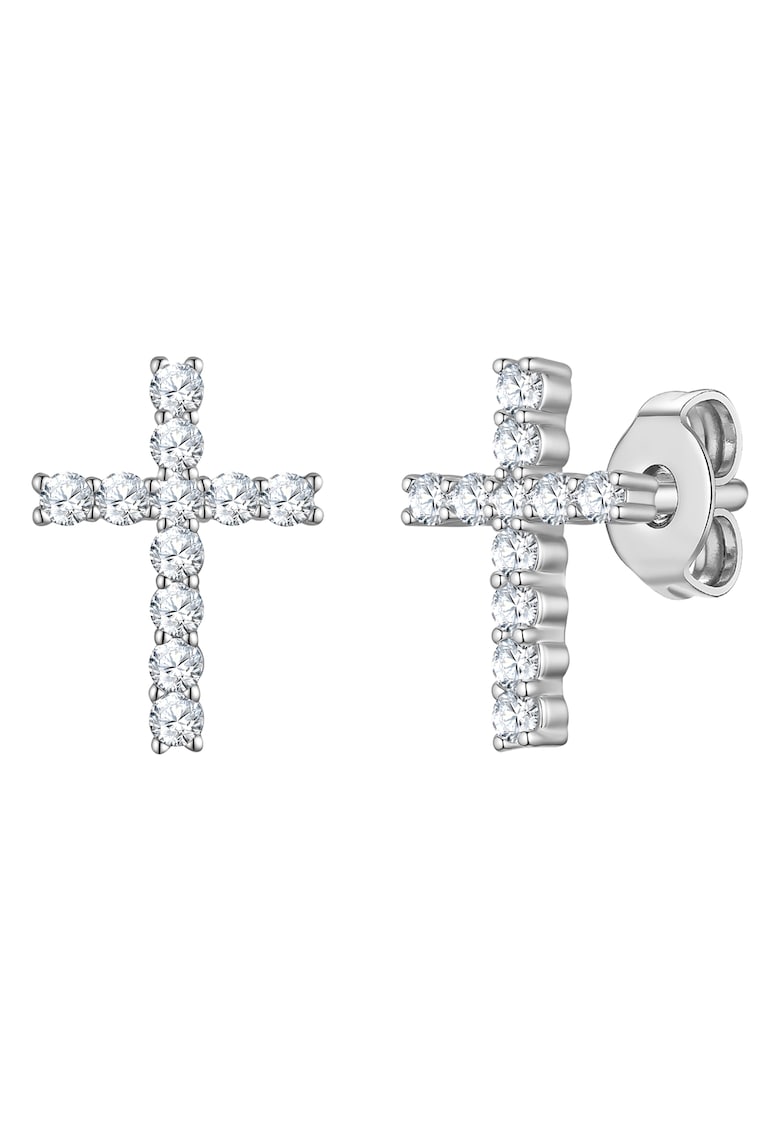 Cercei placati cu rodiu si decorati cu zirconia - Argintiu