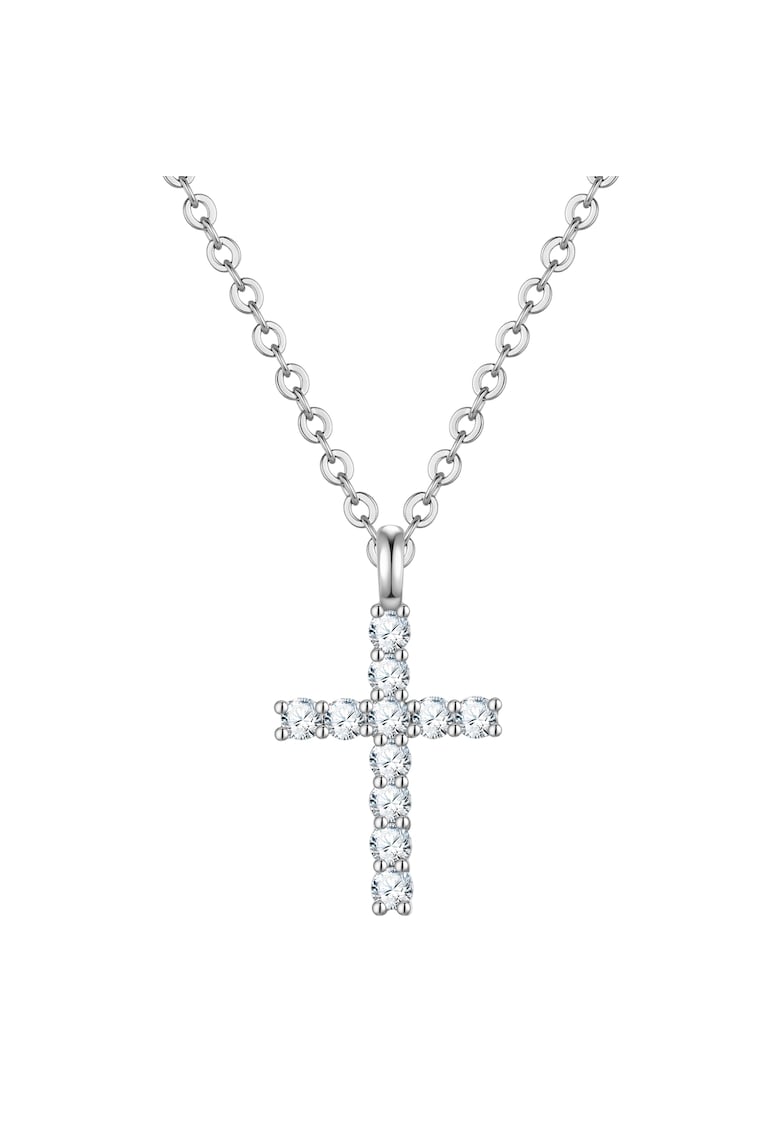 Colier placat cu rodiu si decorat cu pandantiv-cruce - Argintiu