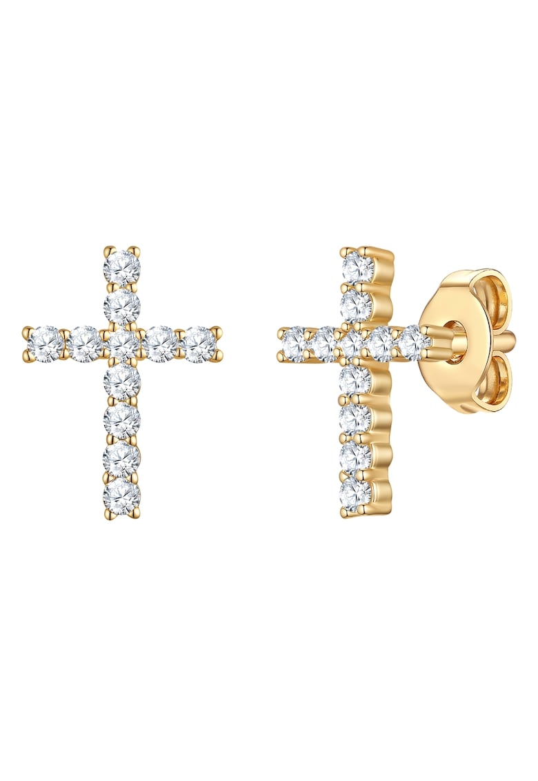 Cercei in forma de cruce cu tija - placati cu aur de 14K - Auriu
