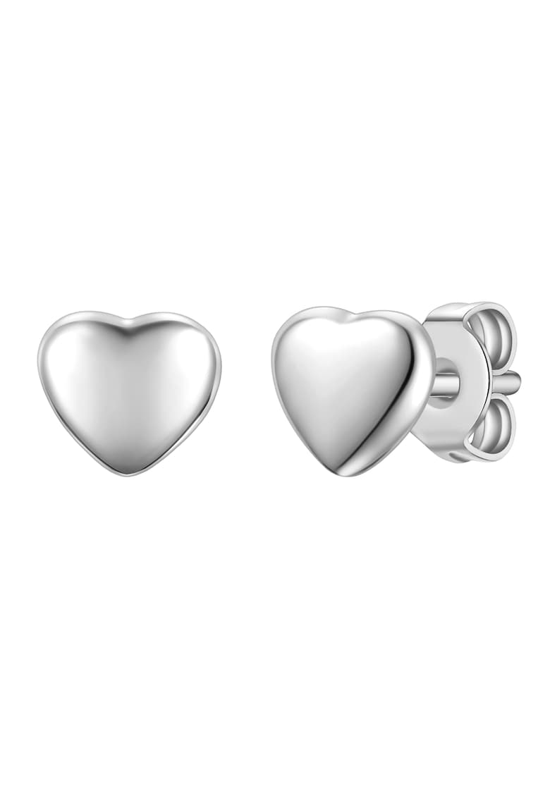 Cercei in forma de inima placati cu rodiu - Argintiu