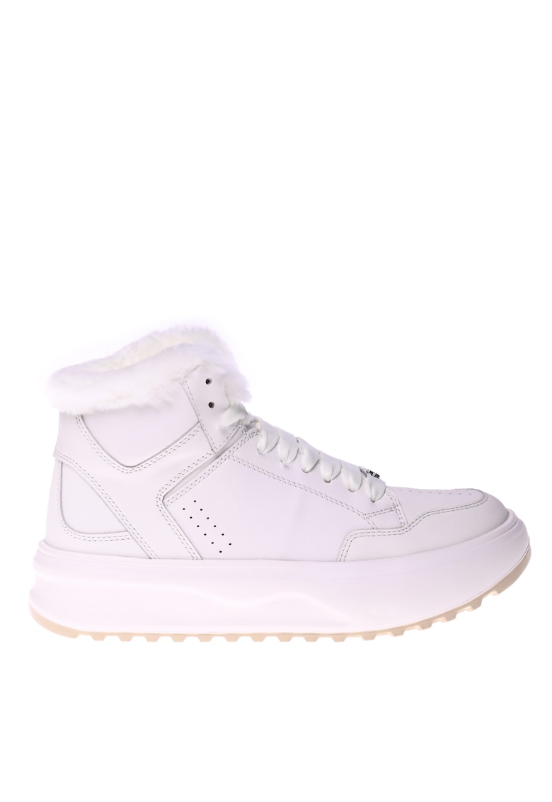 Ghete flatform din piele cu captuseala din lana de miel - Alb