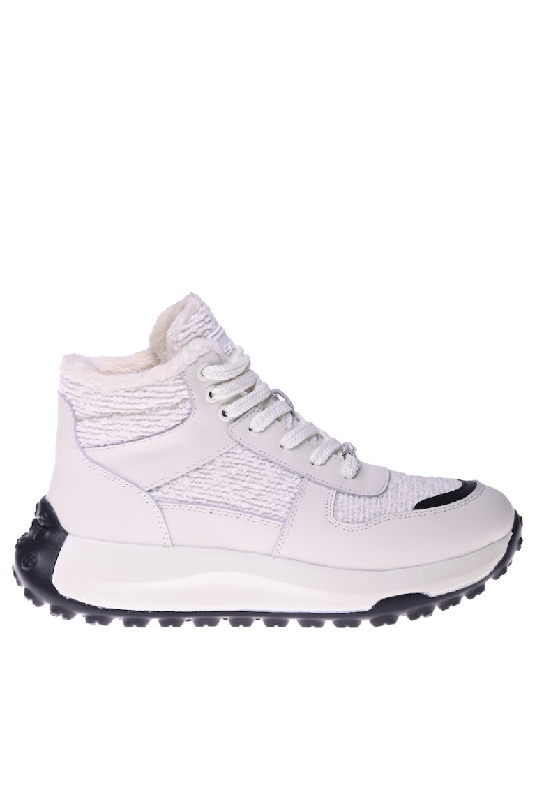 Ghete din piele intoarsa si material textil cu captuseala din piele de miel - Alb