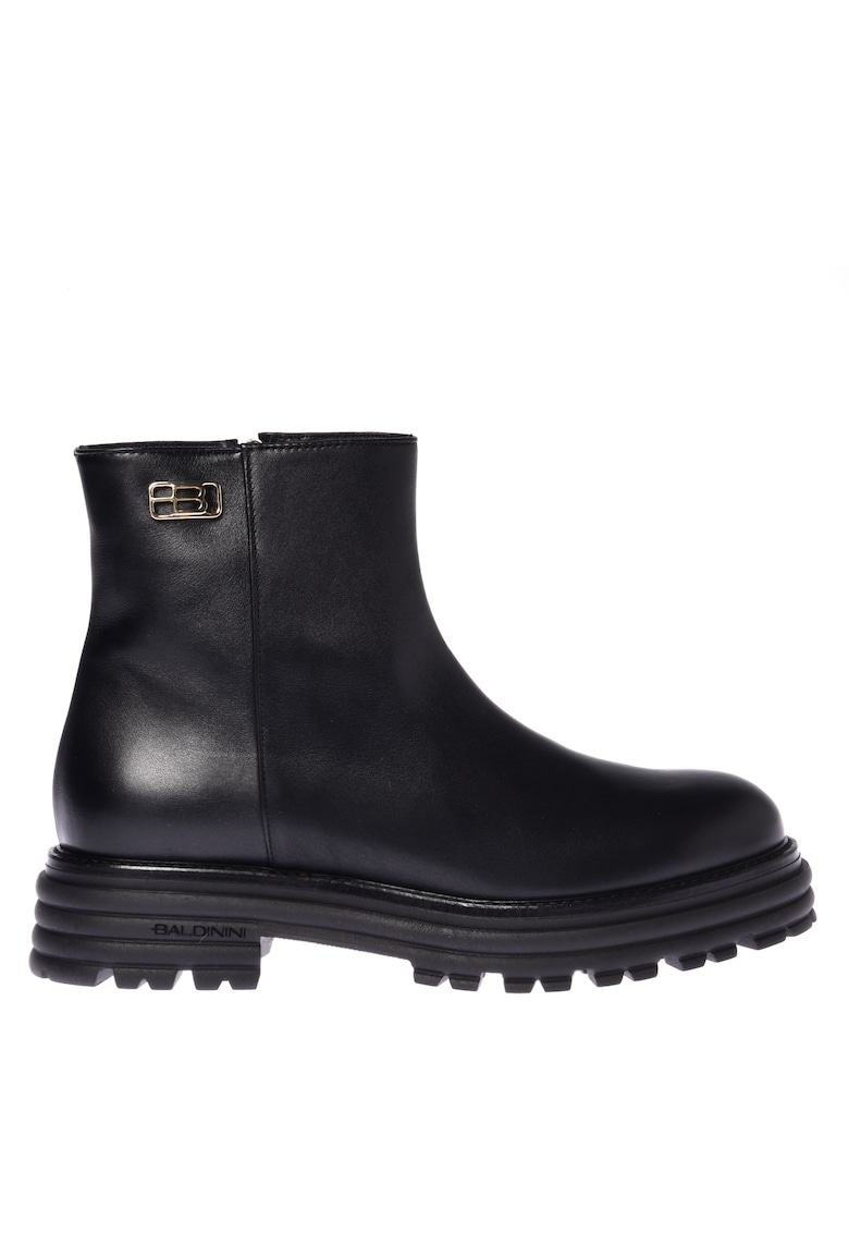 Ghete din piele cu aplicatie logo metalic - Negru