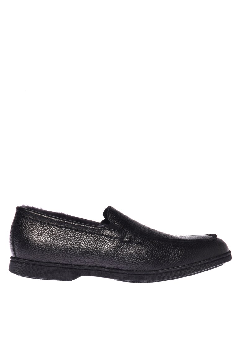 Pantofi loafer din piele cu capstuseala din lana de miel - Negru