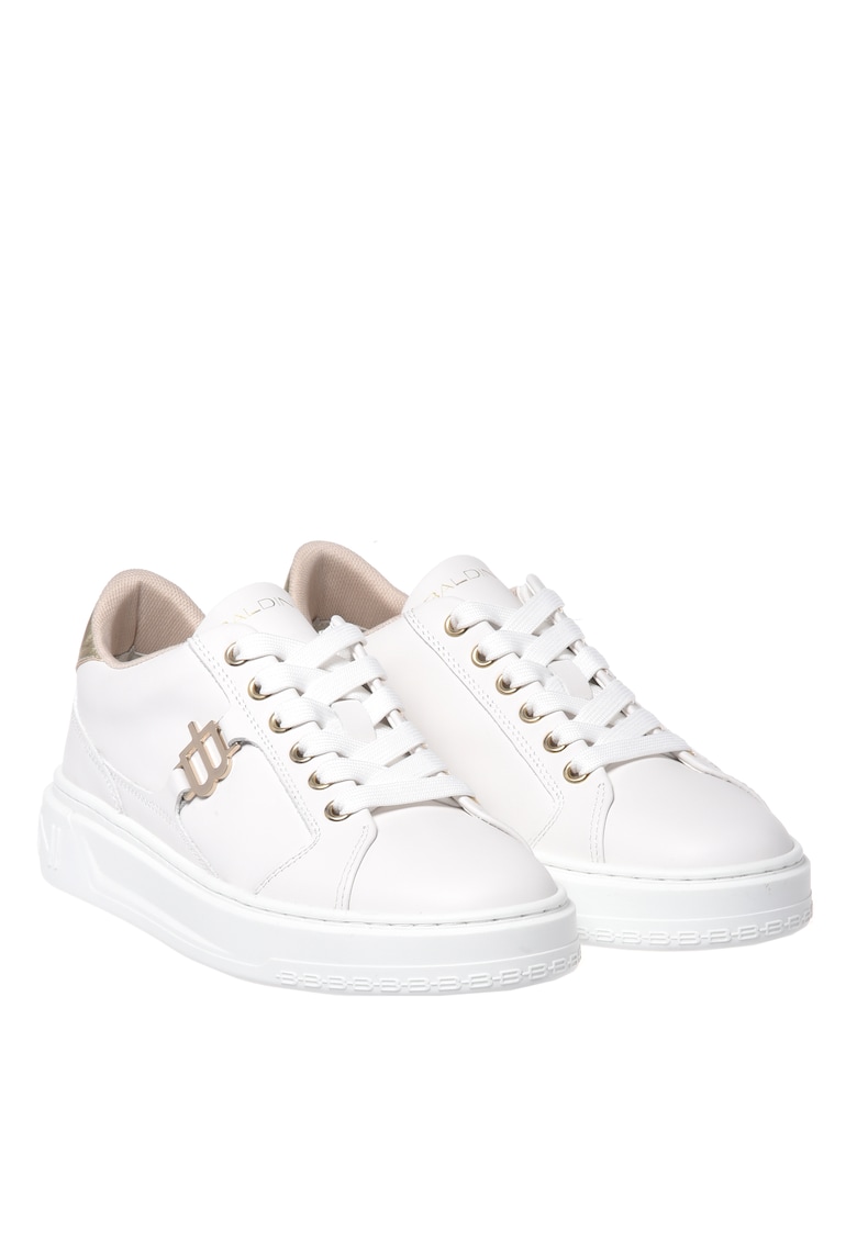 Pantofi sport de piele cu logo metalic - Alb
