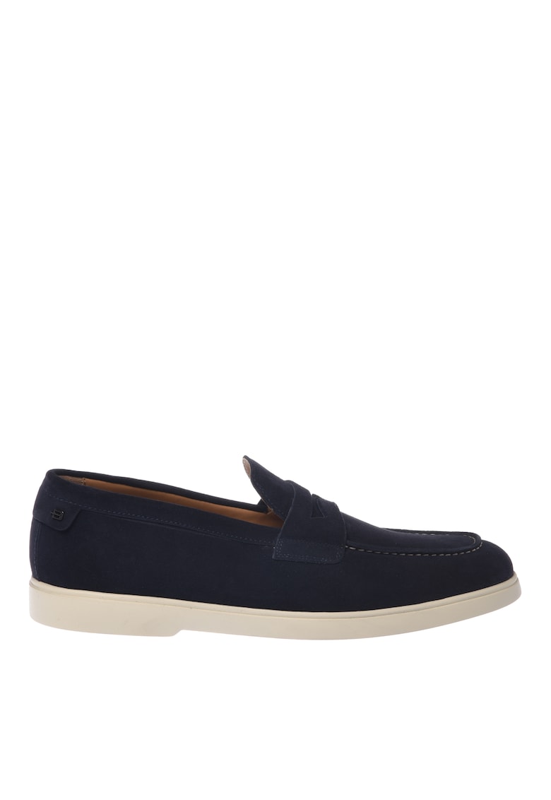 Pantofi loafer de piele intoarsa cu logo - Albastru