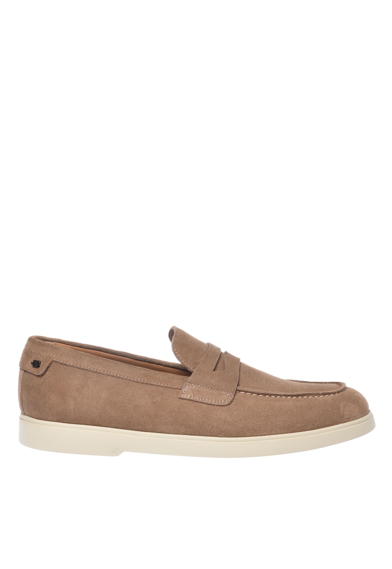 Pantofi loafer de piele intoarsa cu logo - Bej