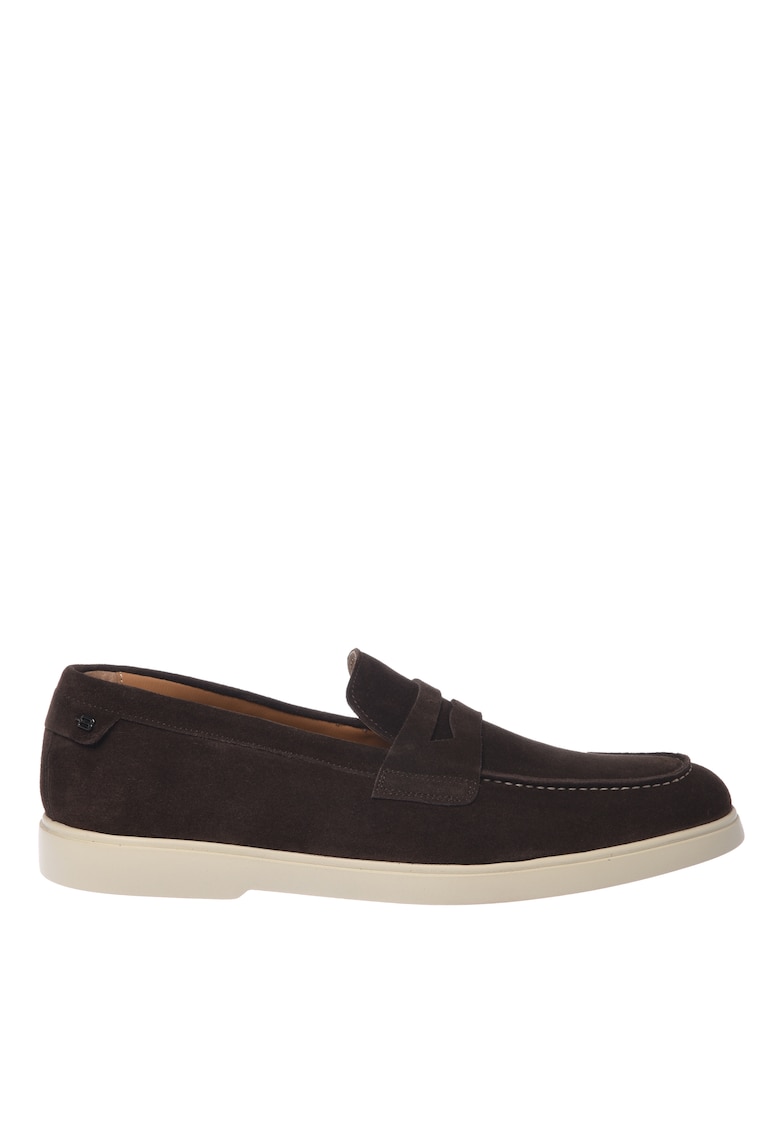 Pantofi loafer de piele intoarsa cu logo - Maro