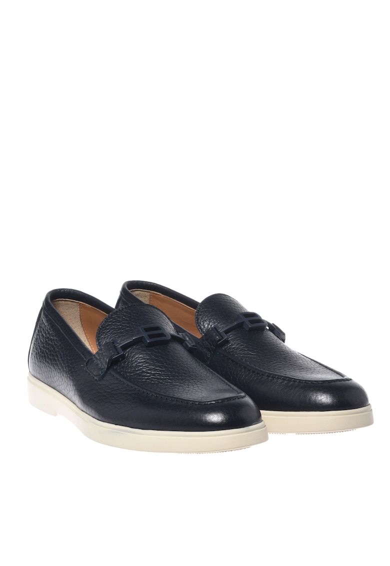 Pantofi loafer de piele cu aspect granulat - Albastru