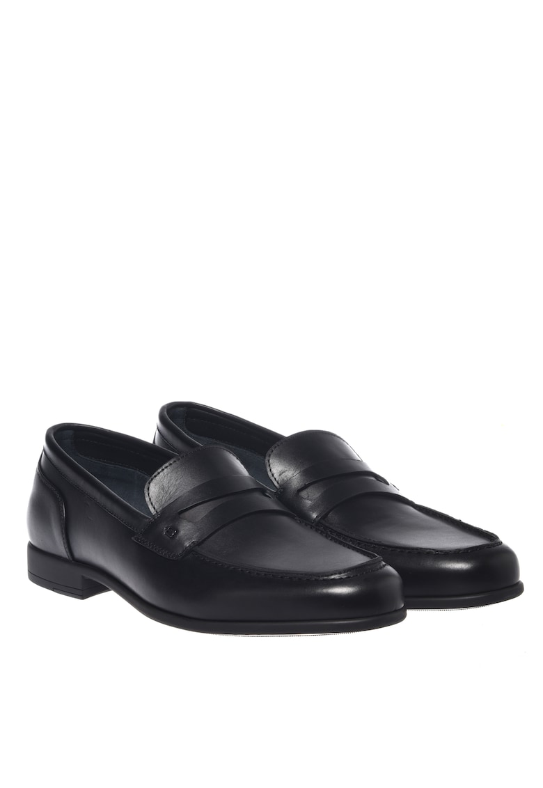 Pantofi loafer de piele cu varf rotund - Negru