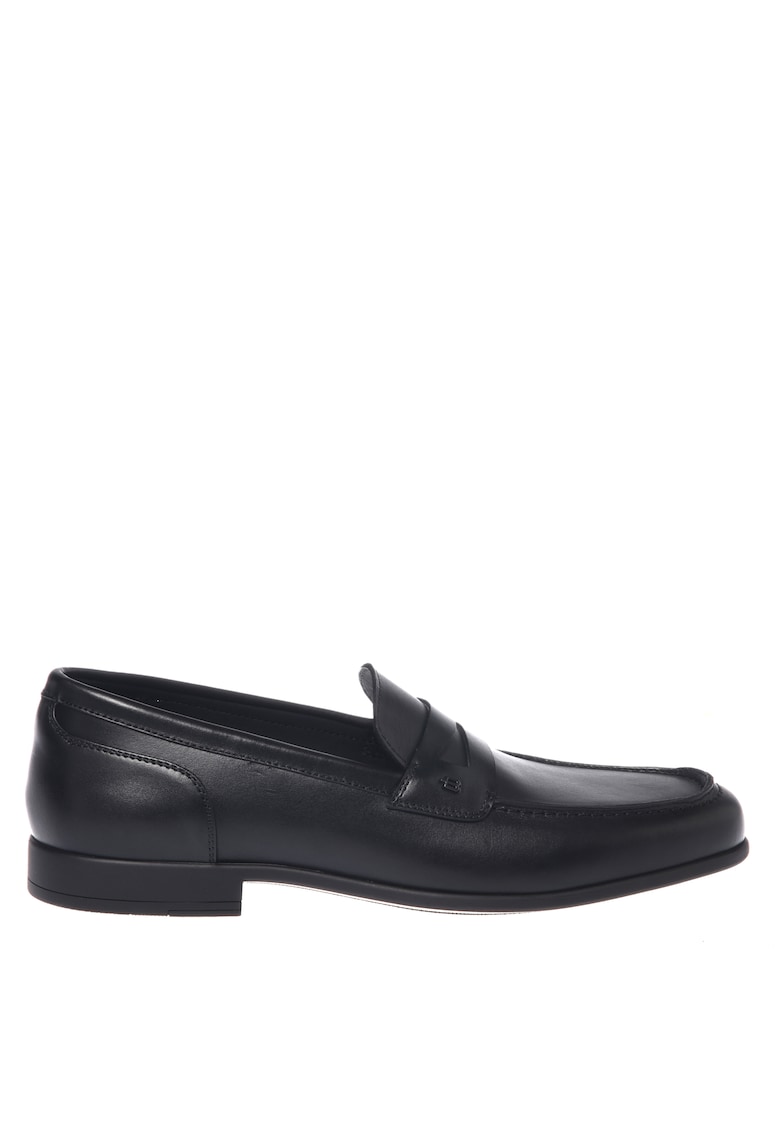 Pantofi loafer de piele cu varf rotund - Negru