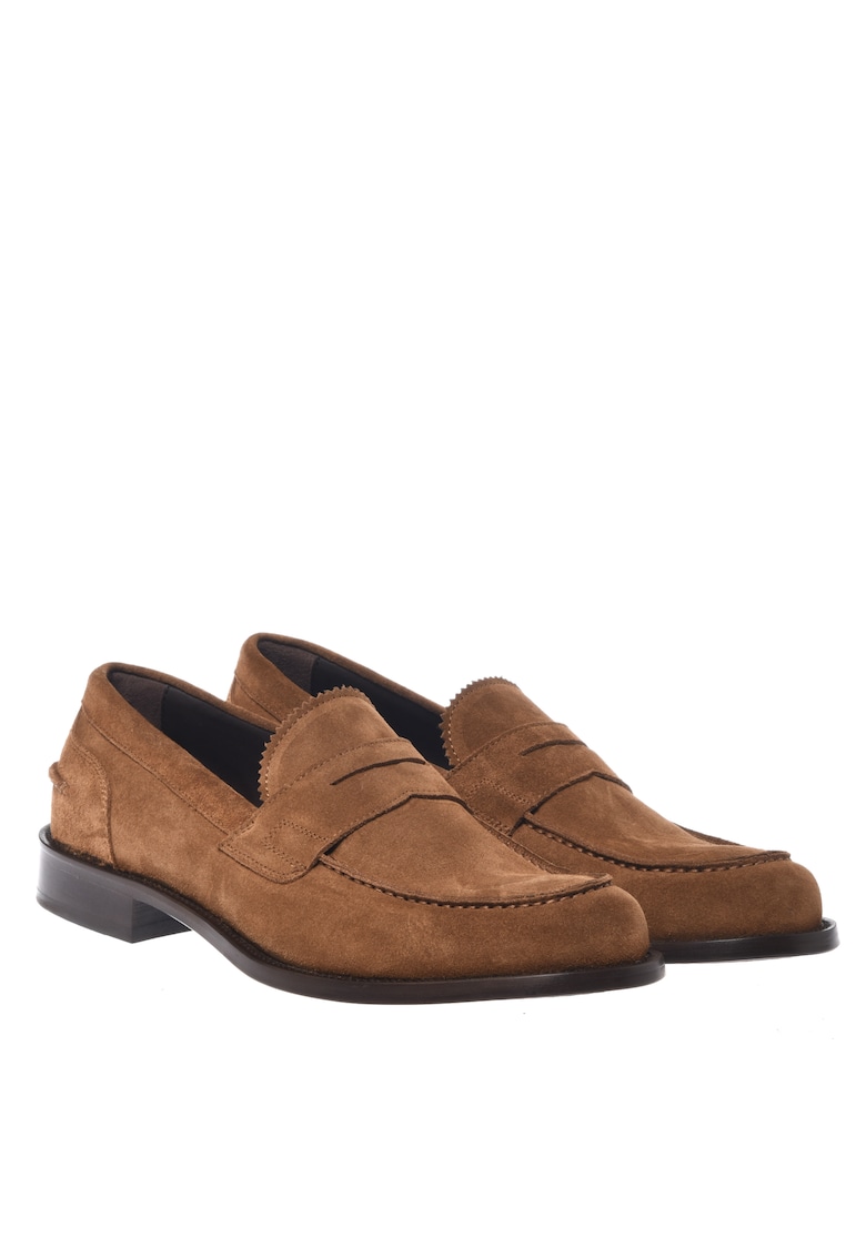 Pantofi loafer de piele intoarsa cu varf rotund - Maro