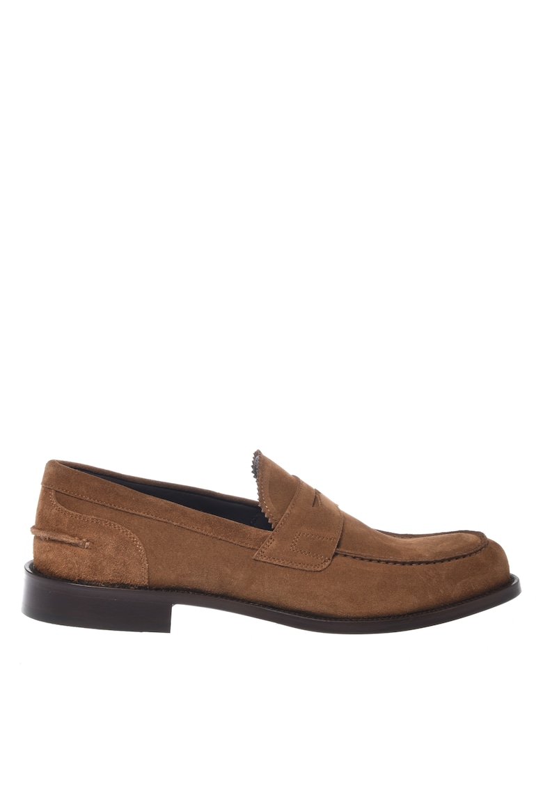 Pantofi loafer de piele intoarsa cu varf rotund - Maro