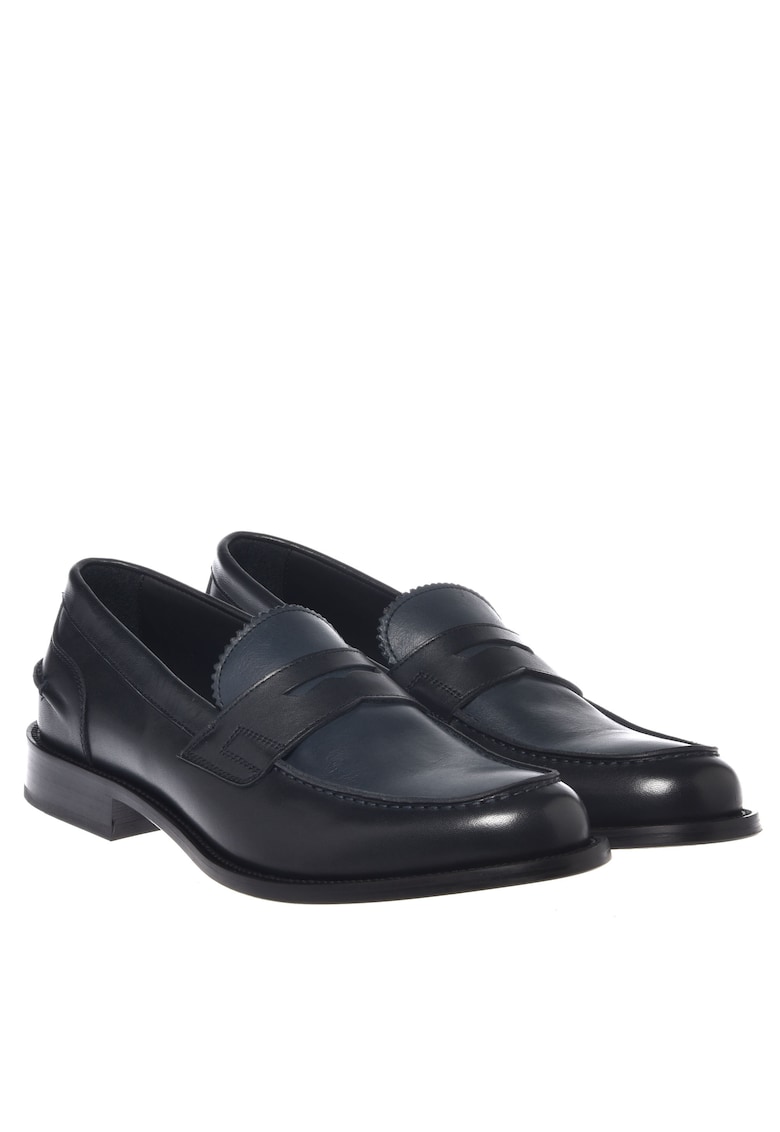 Pantofi loafer de piele cu varf rotund - Albastru