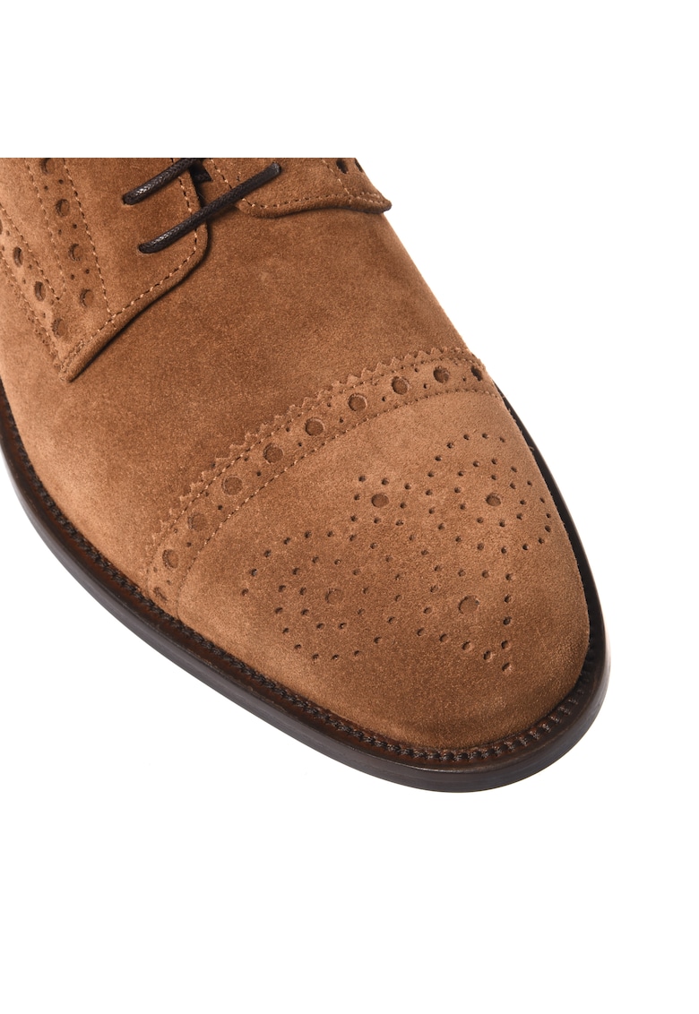 Pantofi brogue de piele intoarsa - Maro