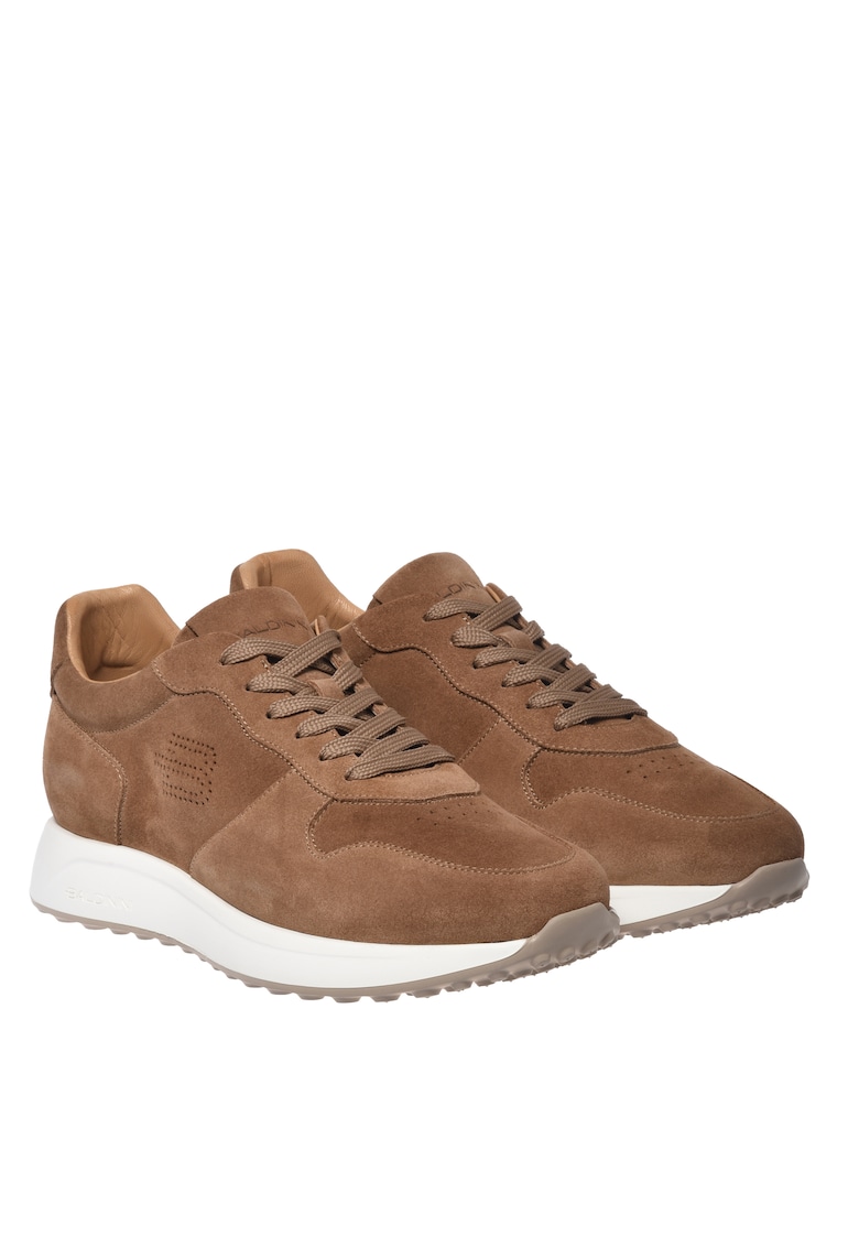Pantofi sport de piele intoarsa cu garnituri de piele - Maro