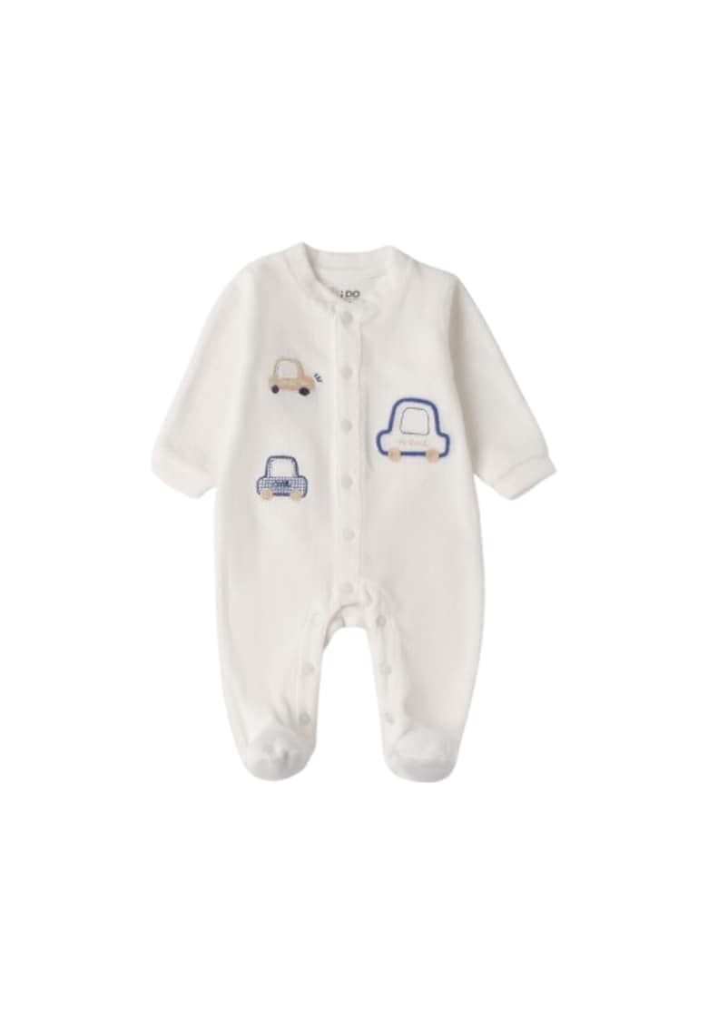 Salopeta bebe iDO din chenille - cu aplicatii masinute Alb Albastru