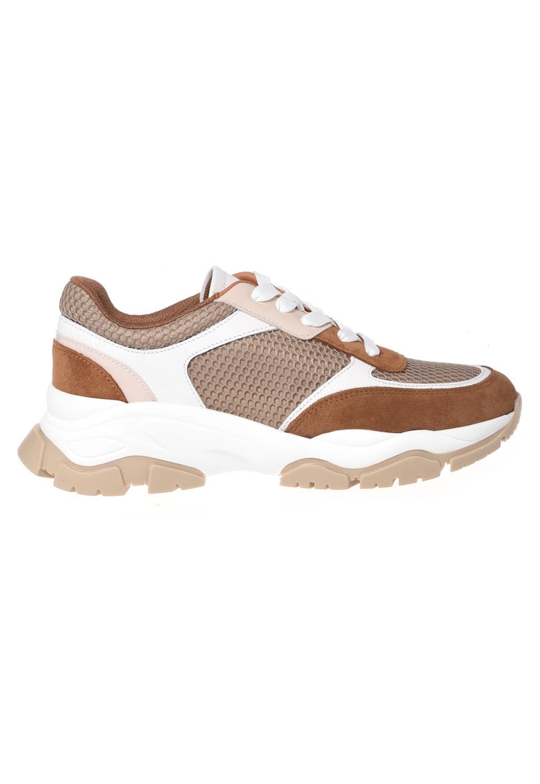 Pantofi sport din piele cu insertii din plasa - Maro
