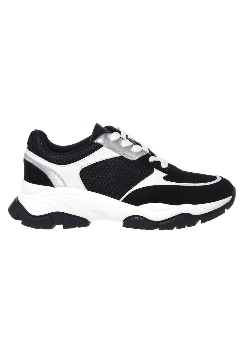 Sneakers din piele cu insertii din plasa - Negru