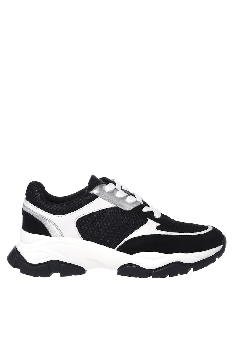 Sneakers din piele cu insertii din plasa - Negru