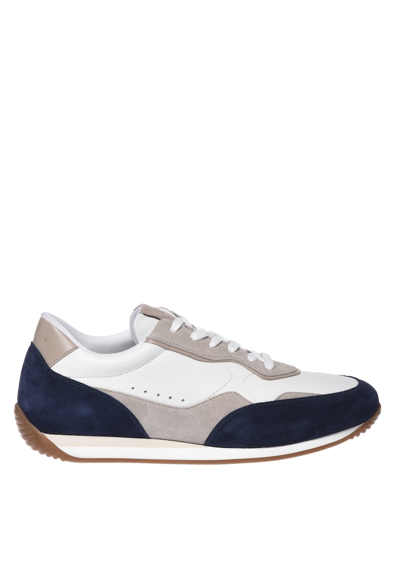 Pantofi sport de piele si piele intoarsa cu varf rotund - Albastru