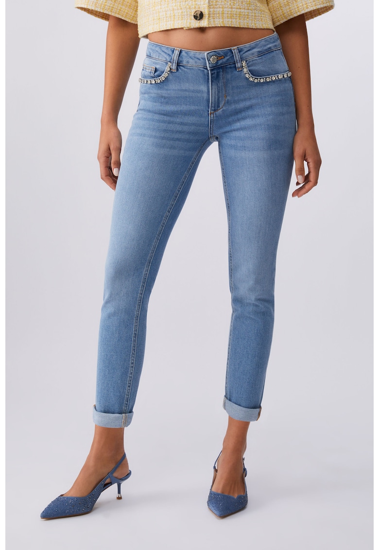 Blugi skinny cu terminatie rasucita - Albastru deschis/Bleumarin