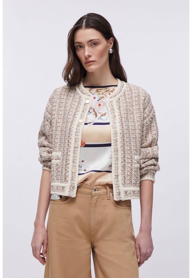 Jacheta crop cu nasturi contrastanti - Alb