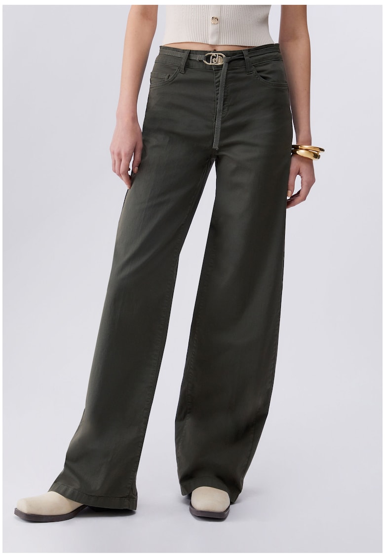 Pantaloni ampli cu talie inalta - Verde masliniu