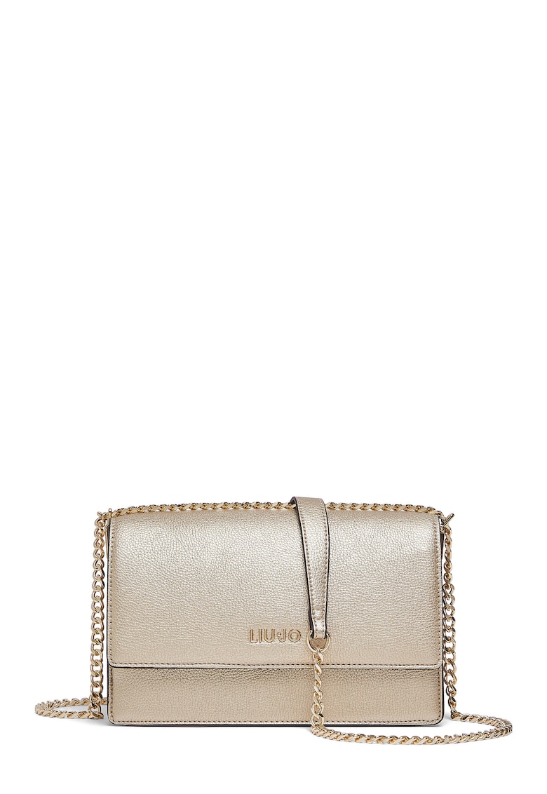 Geanta crossbody cu clapa si bareta lant - Auriu