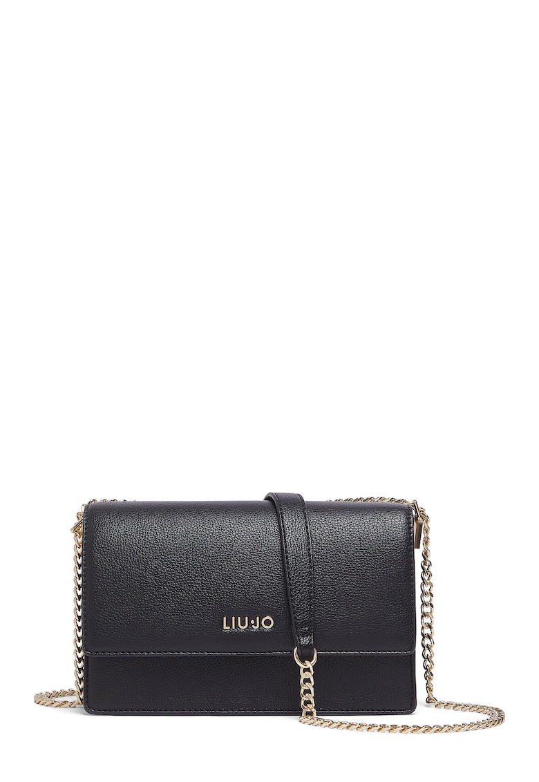 Geanta crossbody cu clapa si bareta lant - Negru