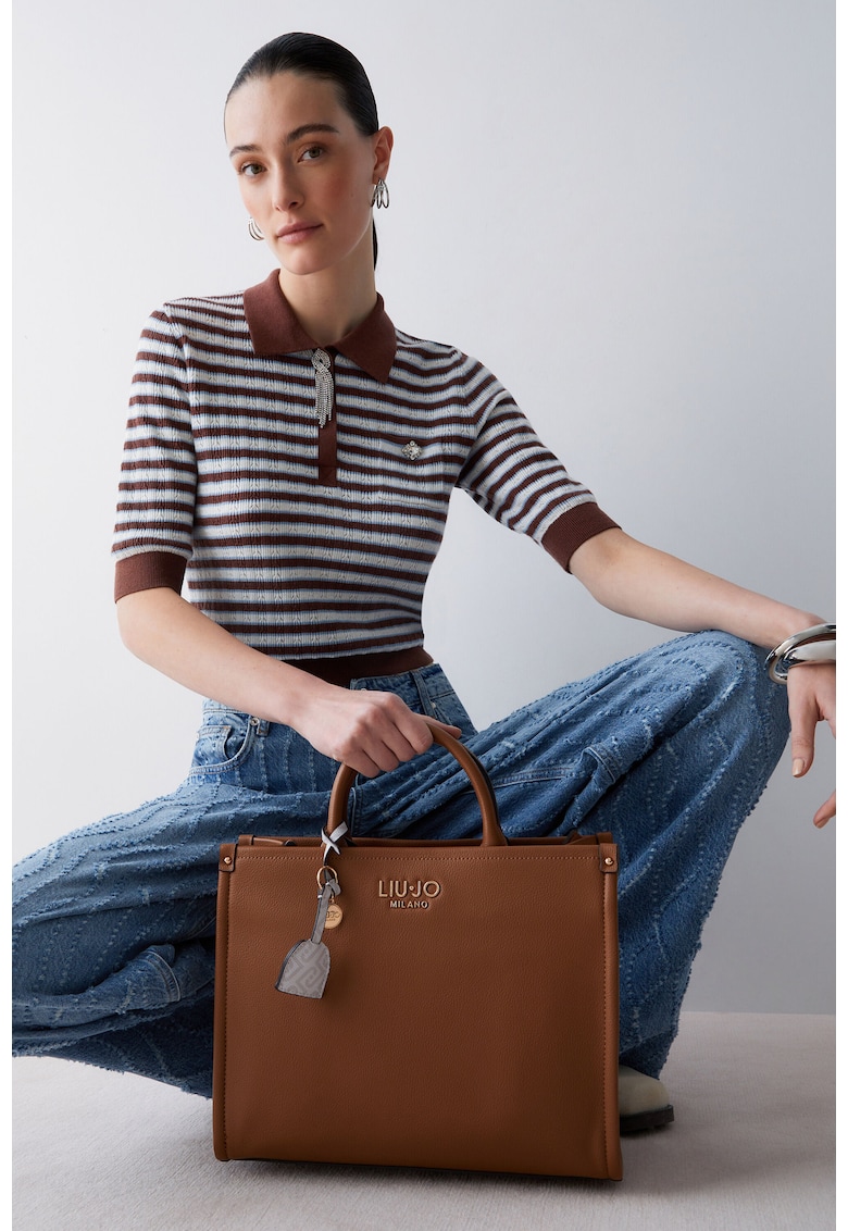Geanta tote de piele ecologica cu bareta ajustabila - Caramel