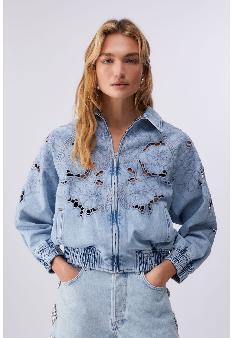 Jacheta bomber cu broderie Sangallo - Bleumarin