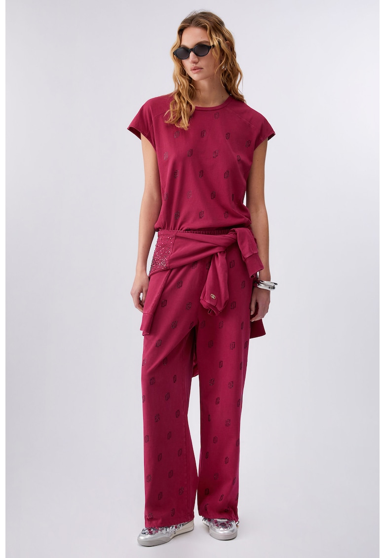 Tricou de bumbac cu logo cu strasuri - Rosu