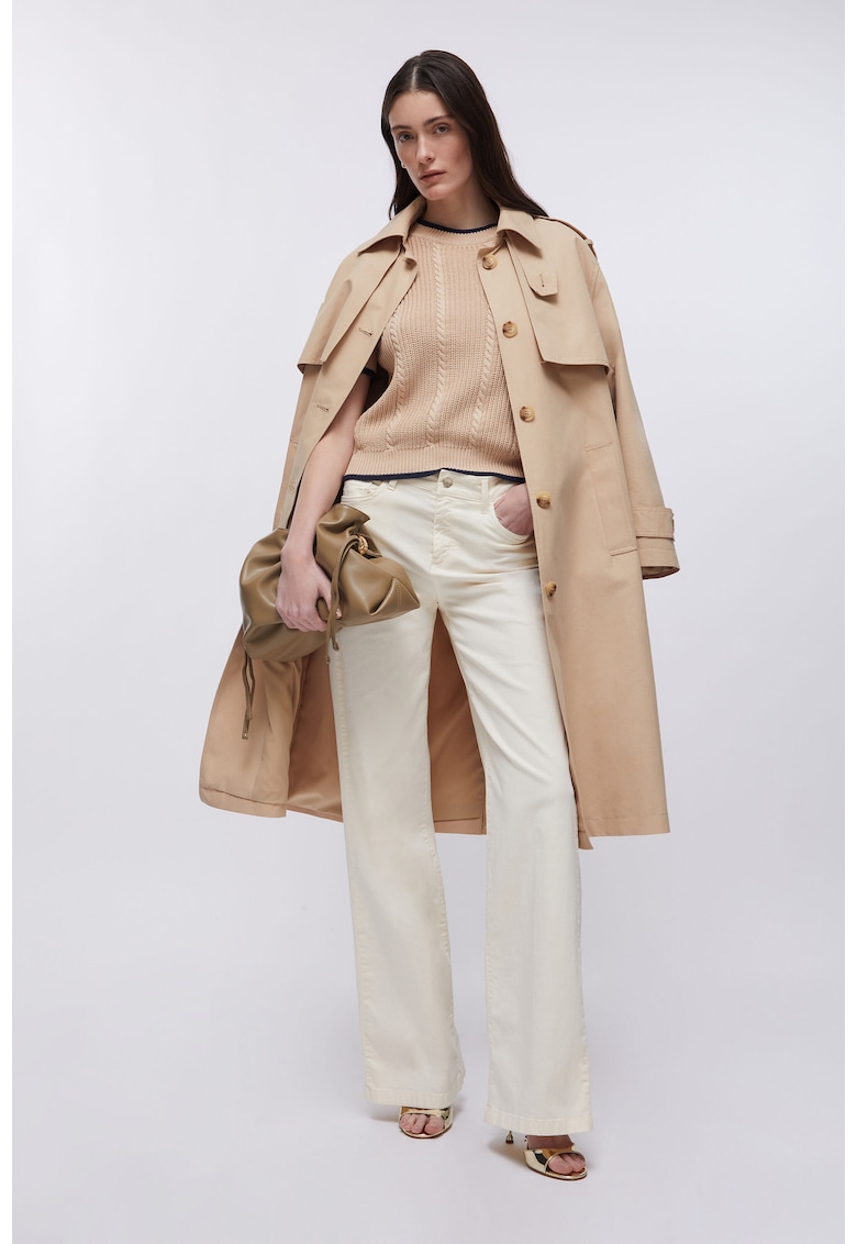 Pulover cu model torsade si maneci scurte - Bej