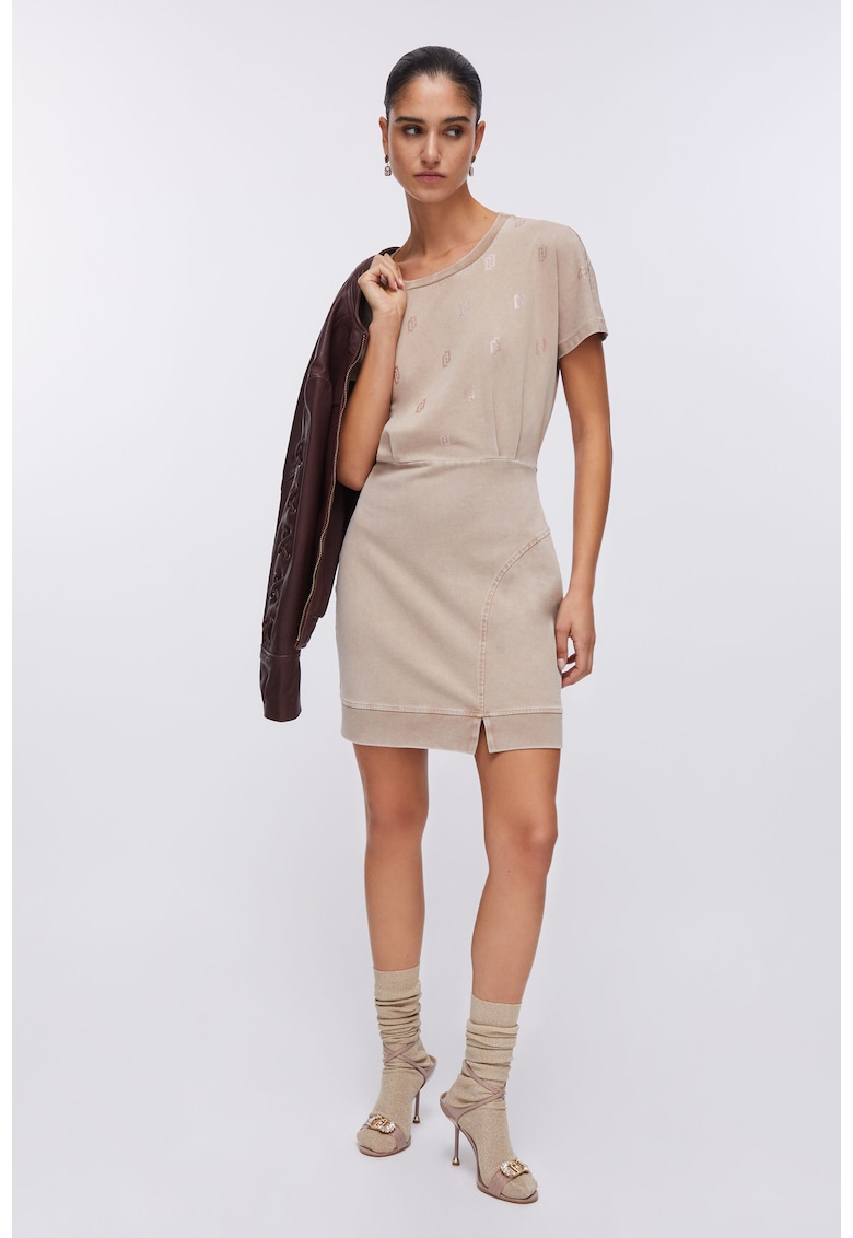 Rochie mini cu monograma - Bej