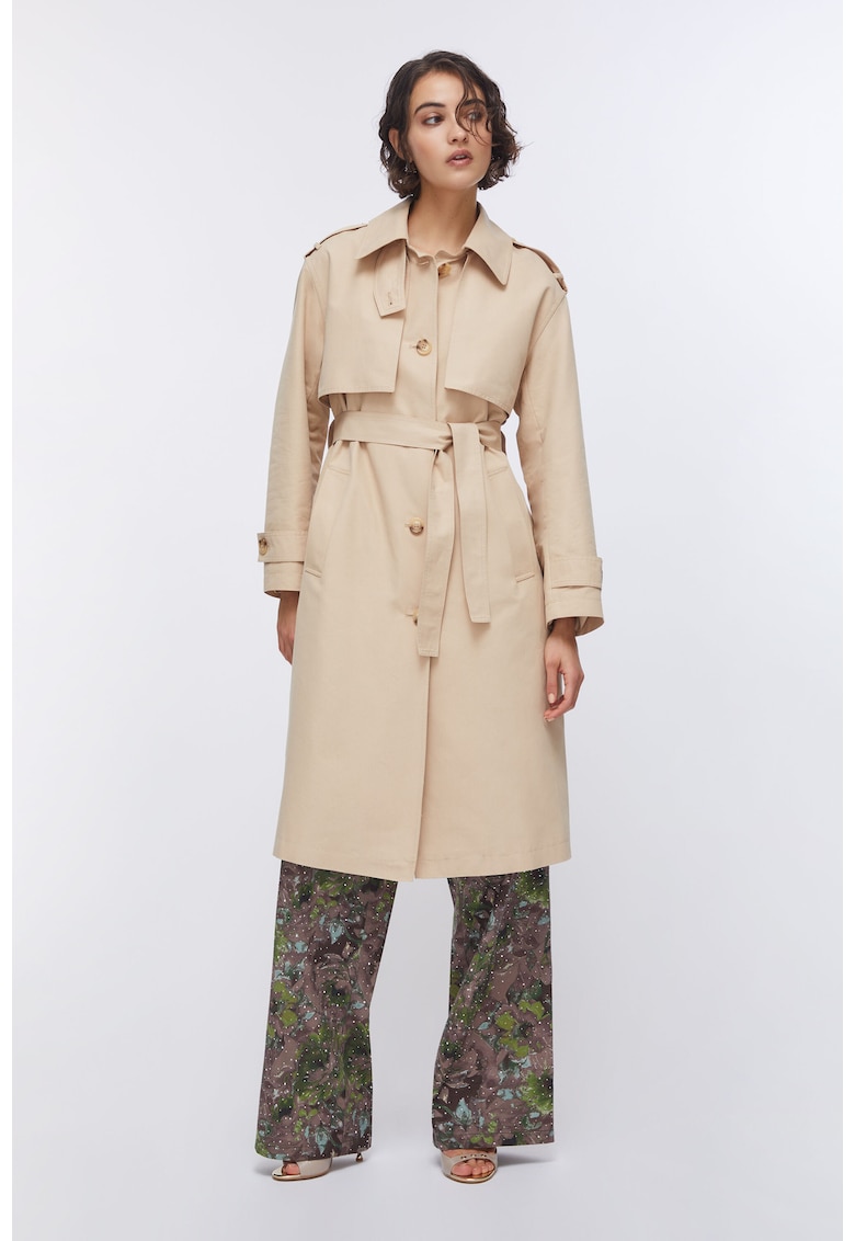 Trenci lung cu buzunare laterale - Bej