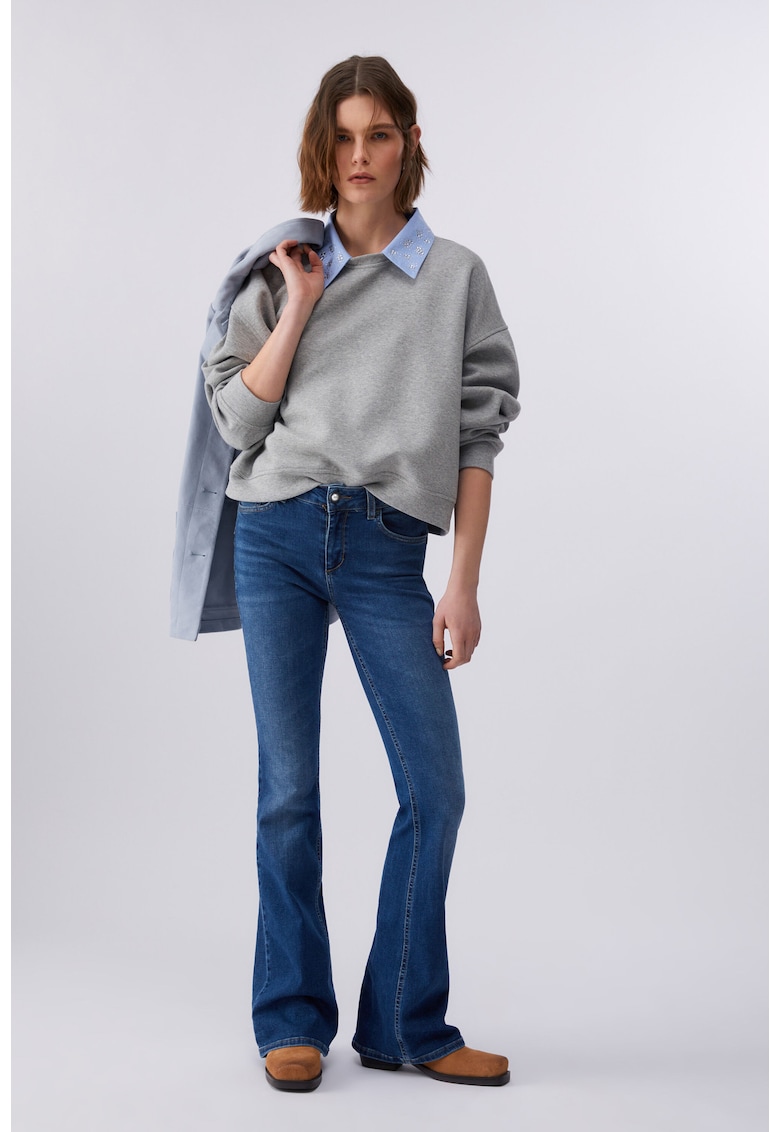 Blugi evazati cu design 5 buzunare - Albastru inchis